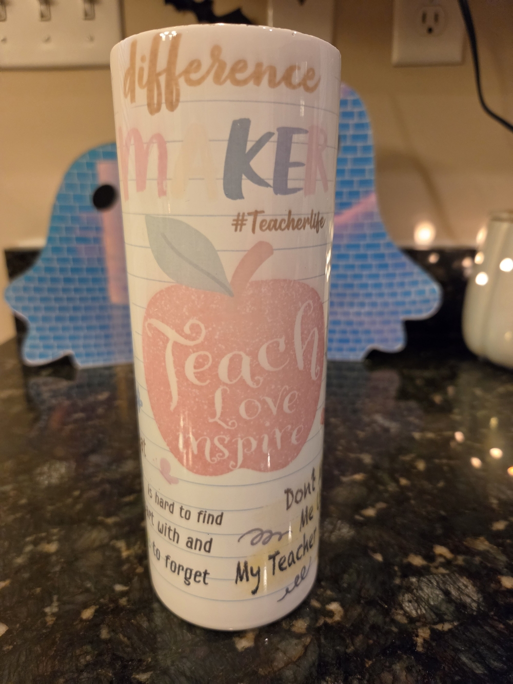 Teacher Love Inspire Pink Apple Travel Tumbler